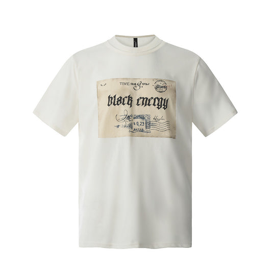 Men's Vintage Postcard Print Short Sleeve T-Shirt Men