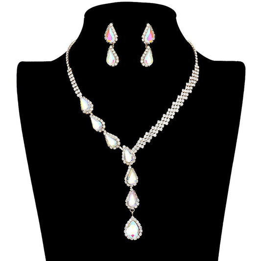 Teardrop Crystal Rhinestone Necklace Earring Set