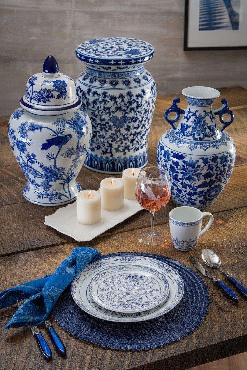 Blue Garden White Lotus Podium Stool