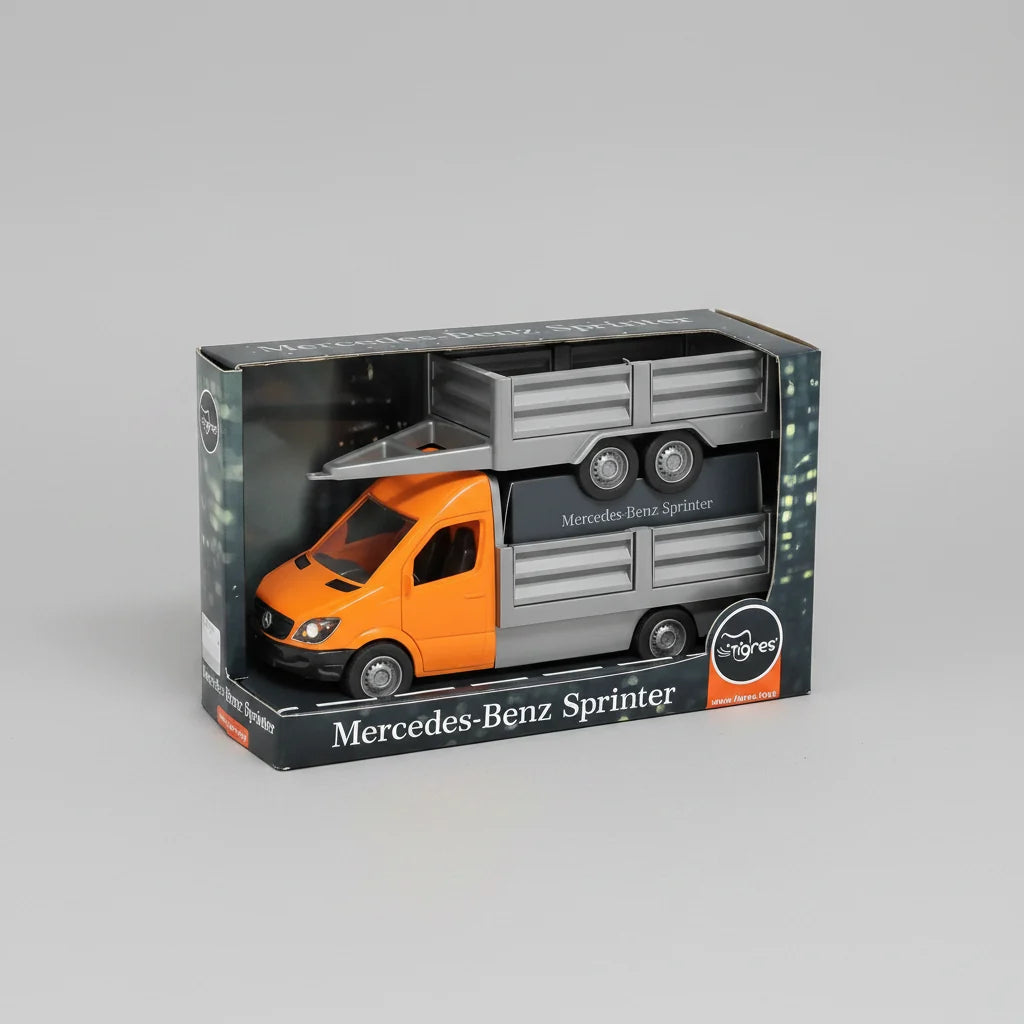 "Mercedes-Benz Sprinter", Collectable Trucks, Flatbed Truck with trailer orange