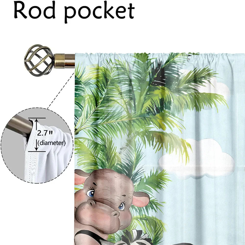 2Pcs Tropical Jungle Animal Cartoon Curtains Living Room Bedroom Window Decor or Kids Room