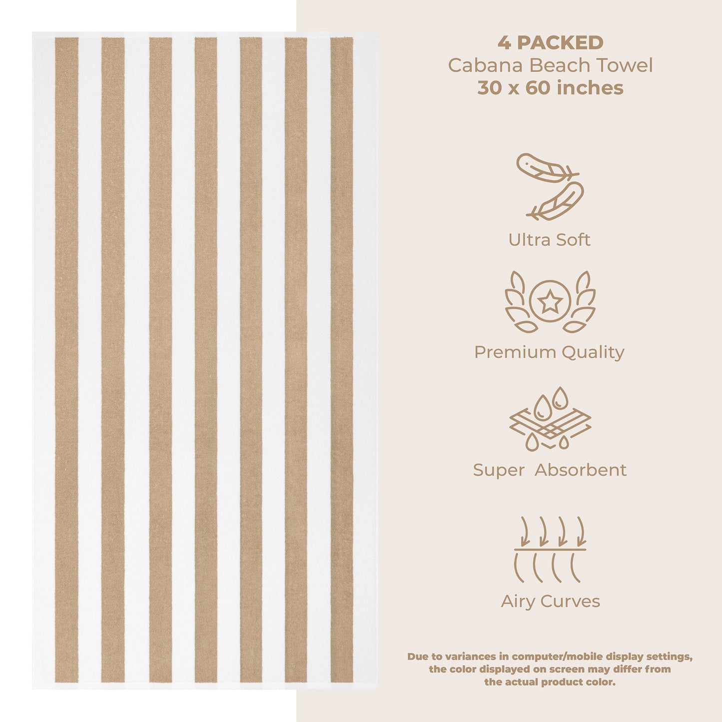 American Soft Linen, Premium Cotton 4 Pack Beach Towels, 30" x 60" Cabana Striped Pool Towels