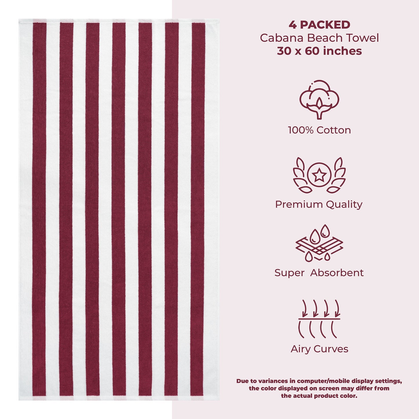 American Soft Linen, Premium Cotton 4 Pack Beach Towels, 30" x 60" Cabana Striped Pool Towels