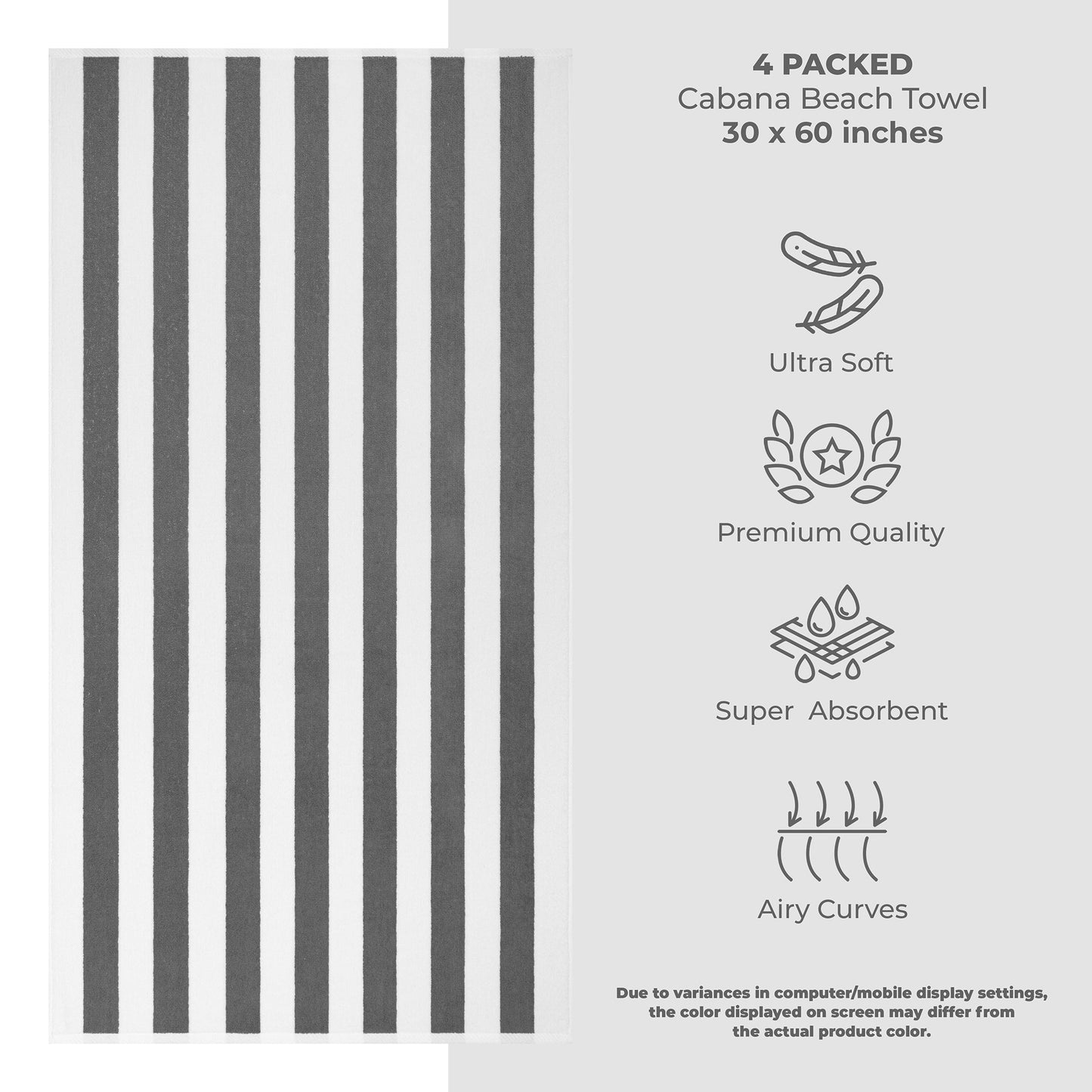 American Soft Linen, Premium Cotton 4 Pack Beach Towels, 30" x 60" Cabana Striped Pool Towels