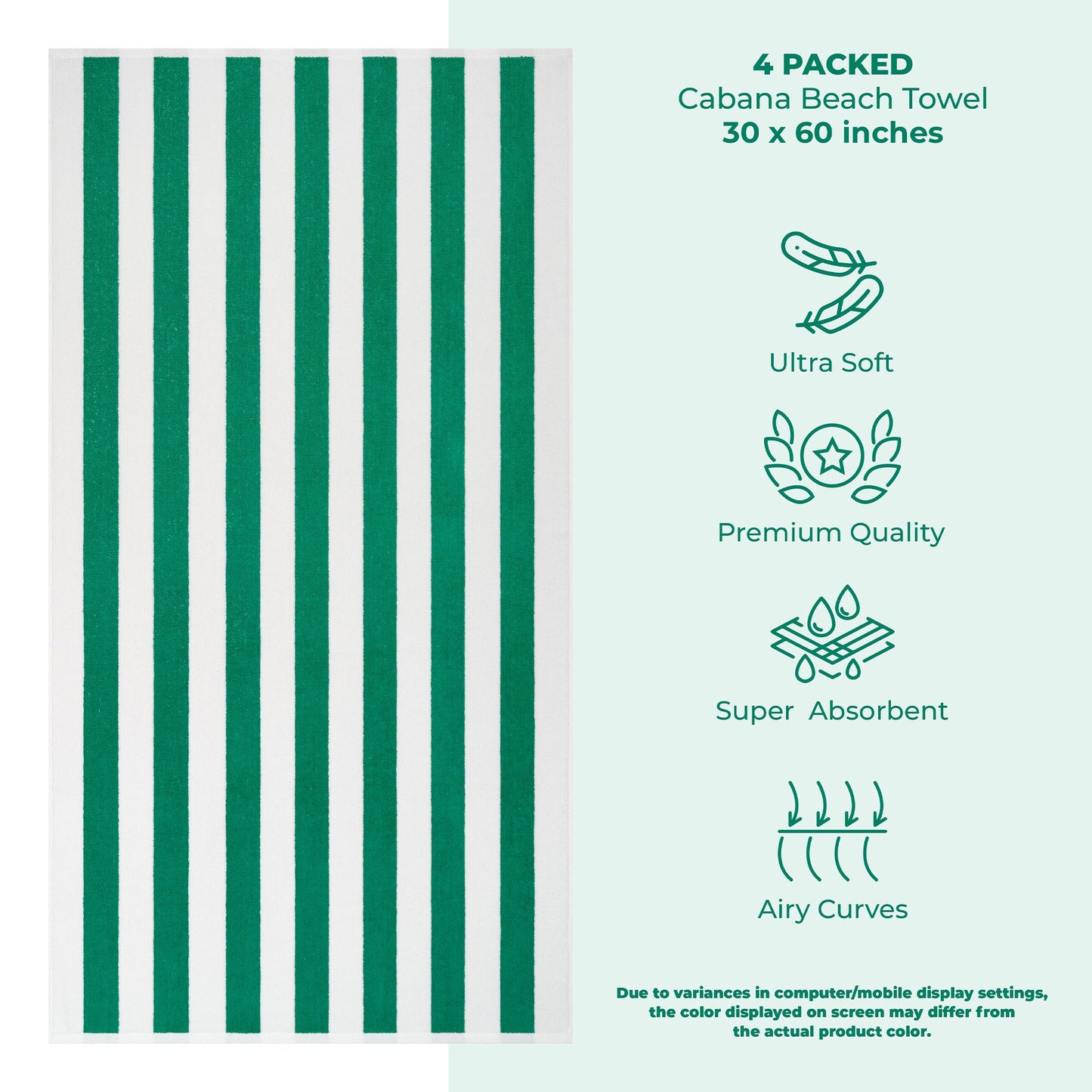 American Soft Linen, Premium Cotton 4 Pack Beach Towels, 30" x 60" Cabana Striped Pool Towels