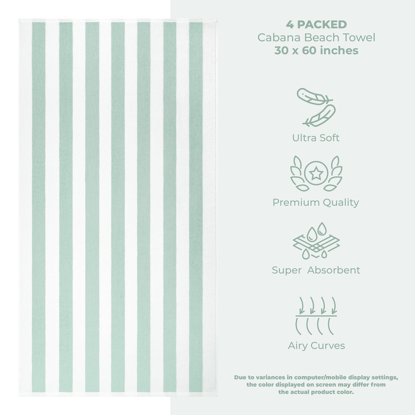 American Soft Linen, Premium Cotton 4 Pack Beach Towels, 30" x 60" Cabana Striped Pool Towels