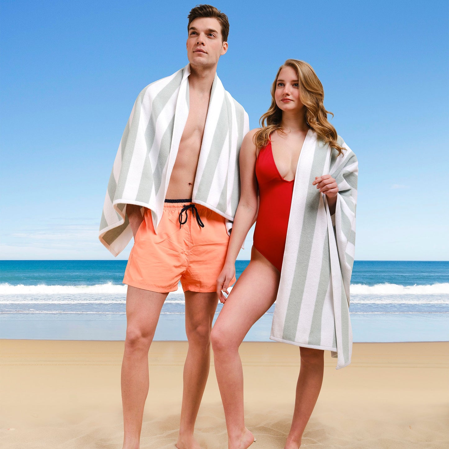 American Soft Linen, Premium Cotton 4 Pack Beach Towels, 30" x 60" Cabana Striped Pool Towels