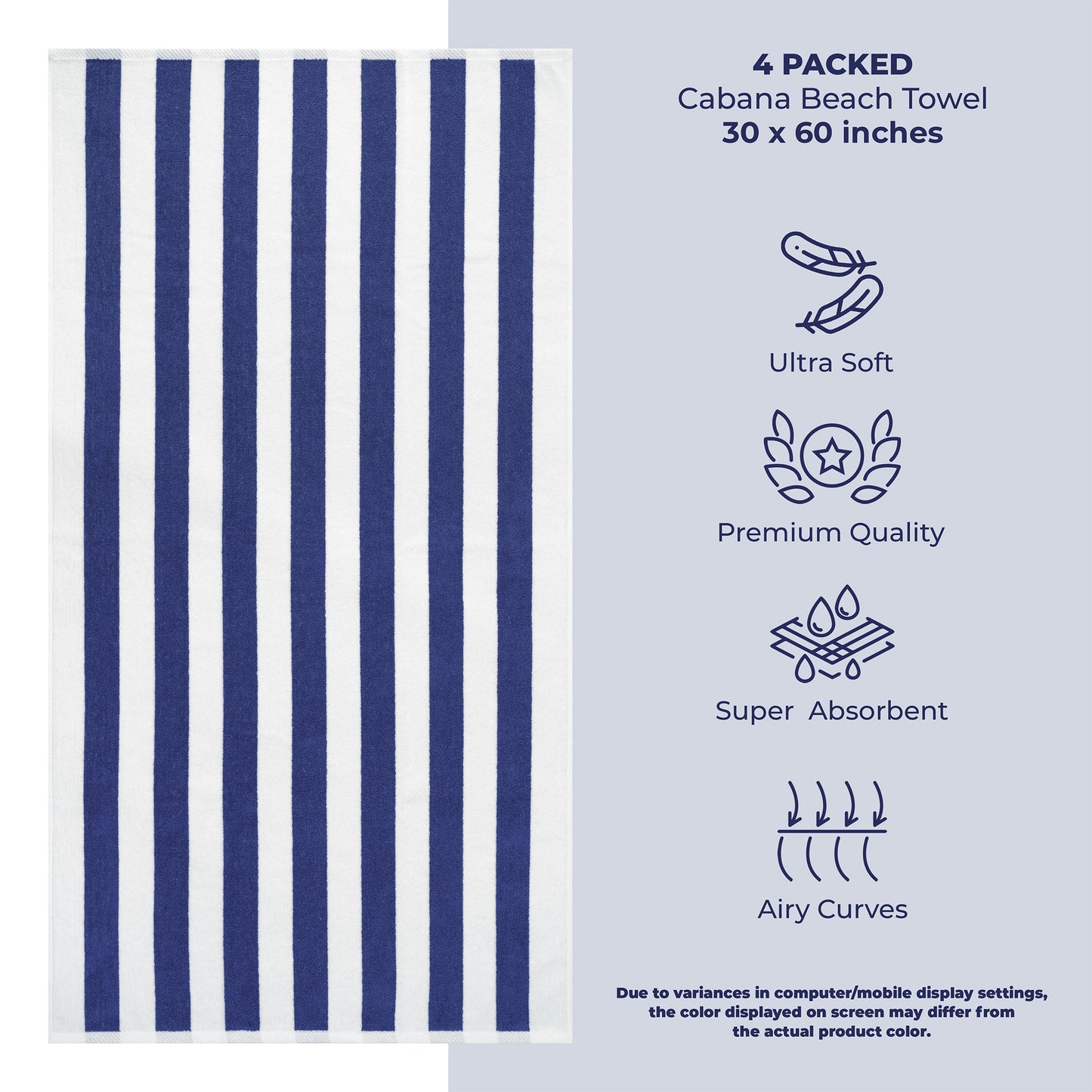 American Soft Linen, Premium Cotton 4 Pack Beach Towels, 30" x 60" Cabana Striped Pool Towels