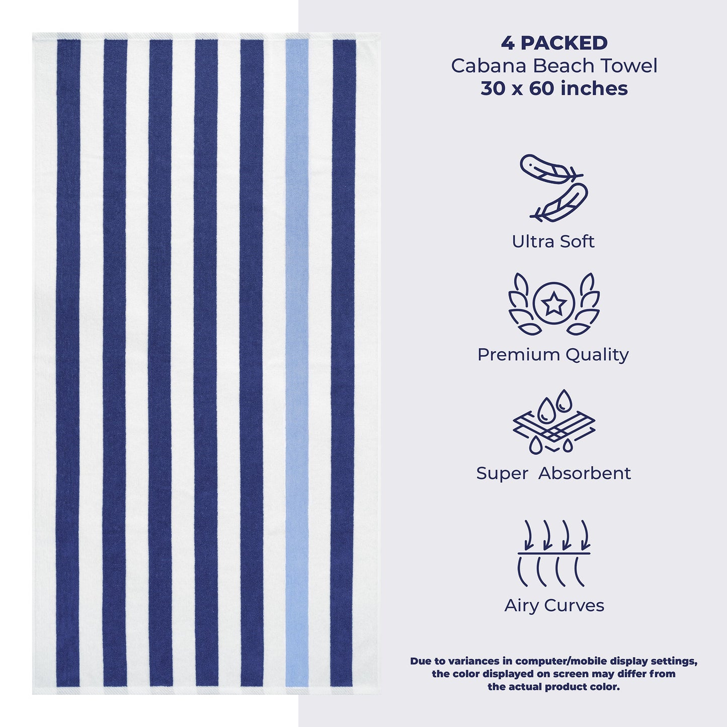 American Soft Linen, Premium Cotton 4 Pack Beach Towels, 30" x 60" Cabana Striped Pool Towels