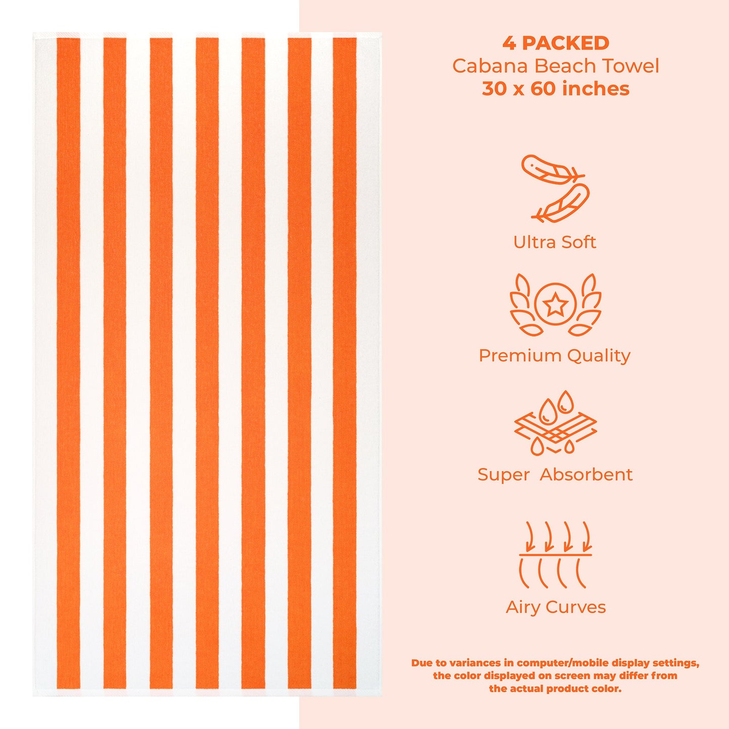 American Soft Linen, Premium Cotton 4 Pack Beach Towels, 30" x 60" Cabana Striped Pool Towels