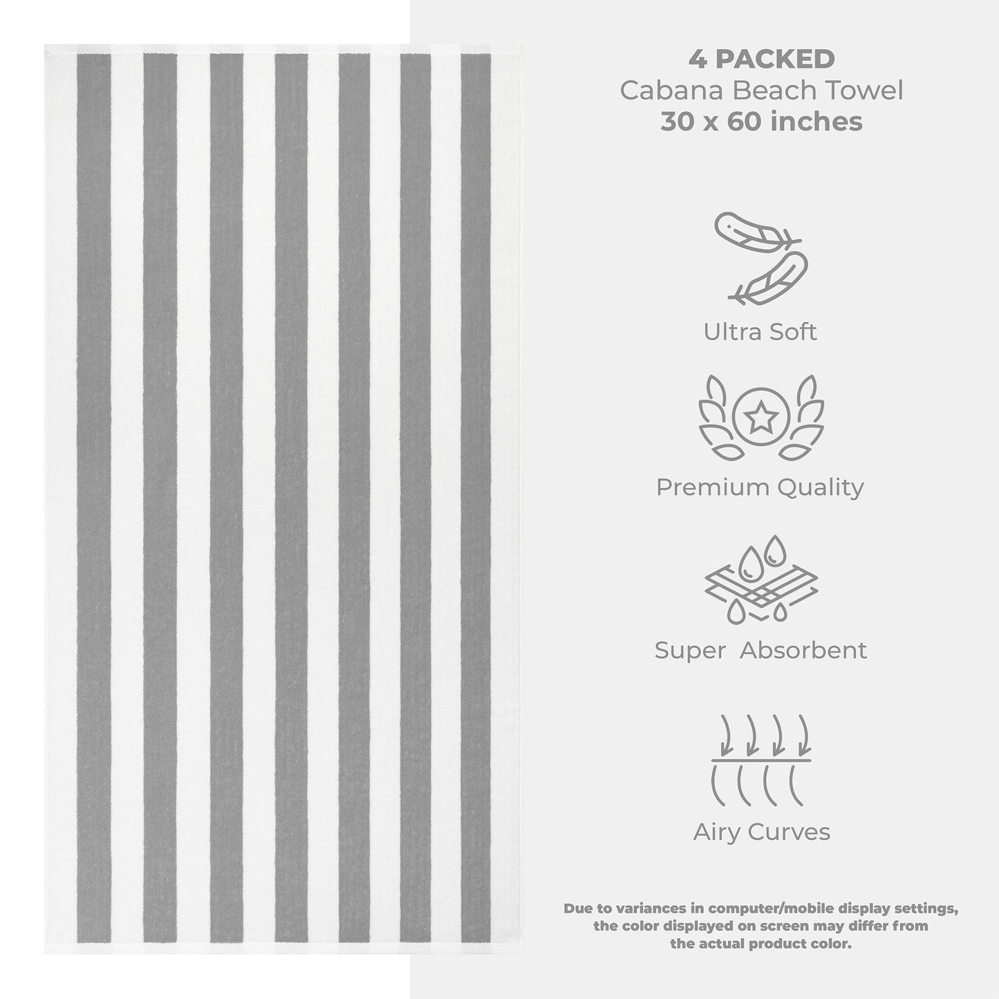 American Soft Linen, Premium Cotton 4 Pack Beach Towels, 30" x 60" Cabana Striped Pool Towels