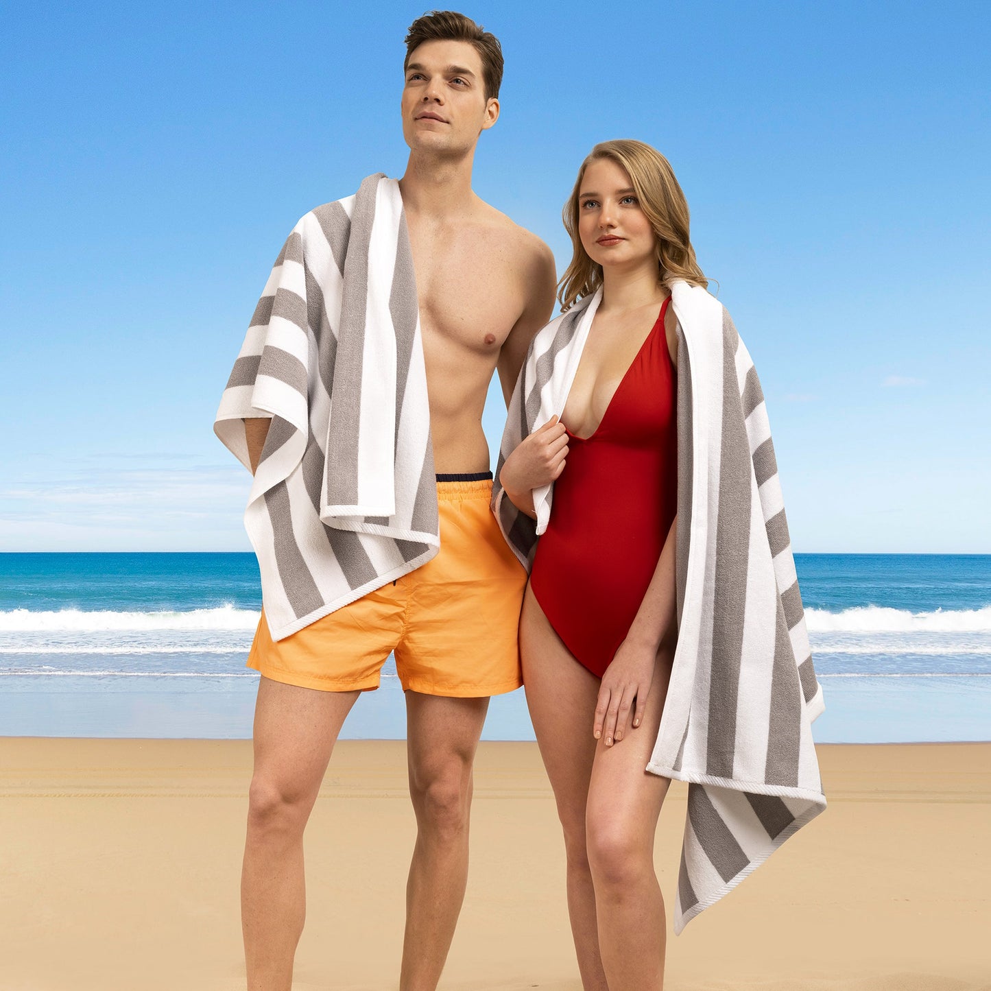 American Soft Linen, Premium Cotton 4 Pack Beach Towels, 30" x 60" Cabana Striped Pool Towels