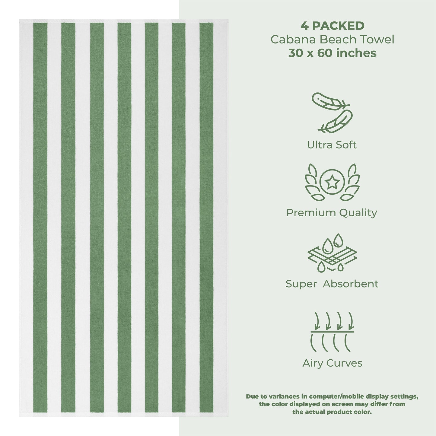 American Soft Linen, Premium Cotton 4 Pack Beach Towels, 30" x 60" Cabana Striped Pool Towels