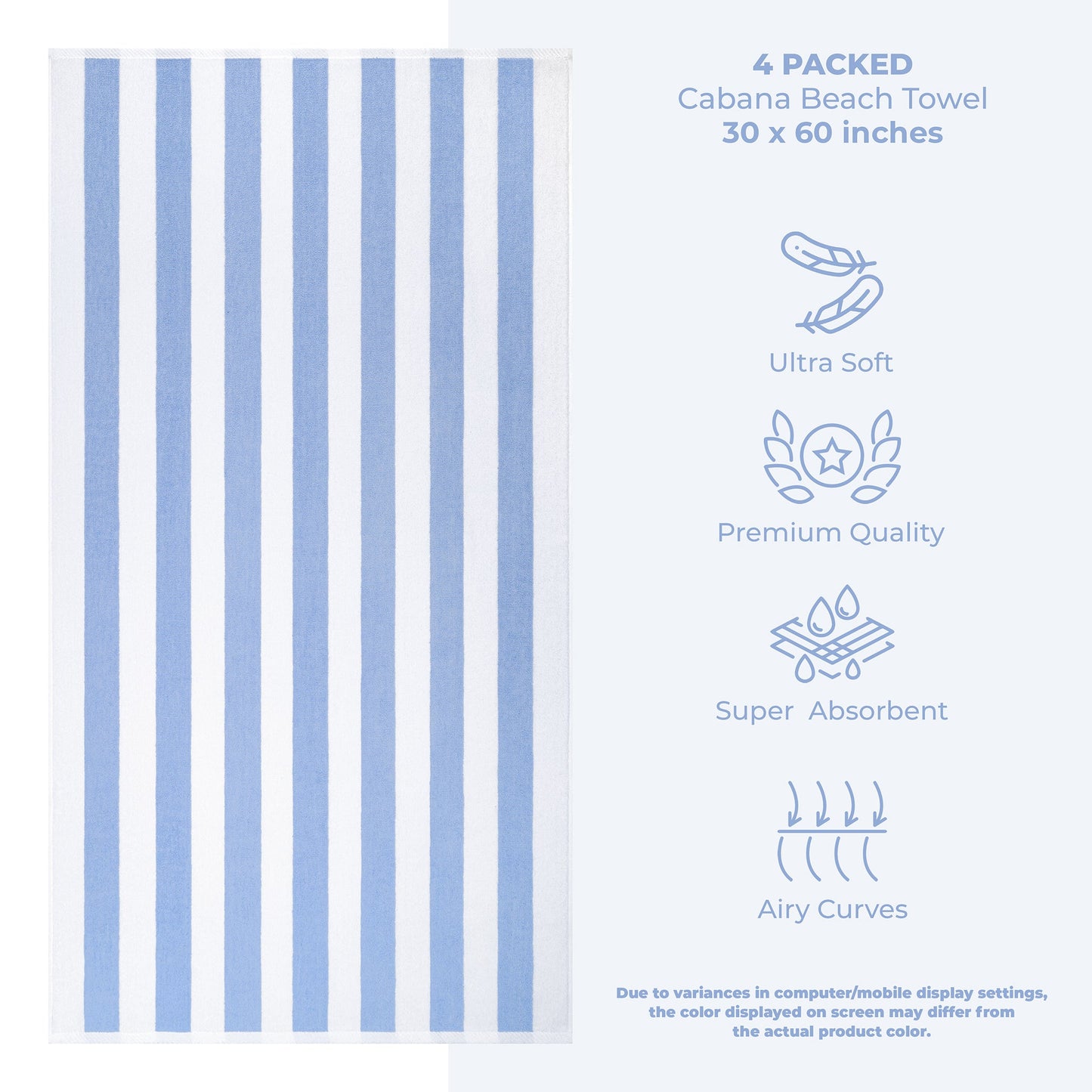 American Soft Linen, Premium Cotton 4 Pack Beach Towels, 30" x 60" Cabana Striped Pool Towels