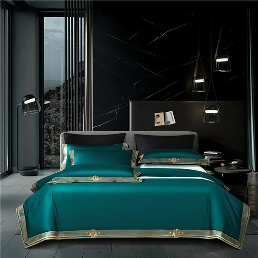 Anahi Embroidered Motif Border Egyptian Cotton Bedding Set | 3CARATS