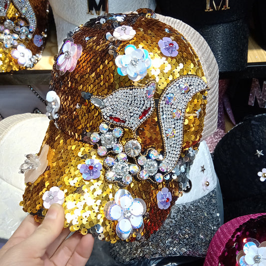 Women's Summer New Rhinestone Flower Baseball Cap Sequined Sunshade Cap