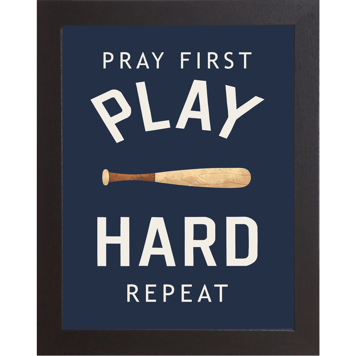 Pray First Play Hard Repeat Baseball Wall Art – Christian Sports Boys Room Decor (SB258)