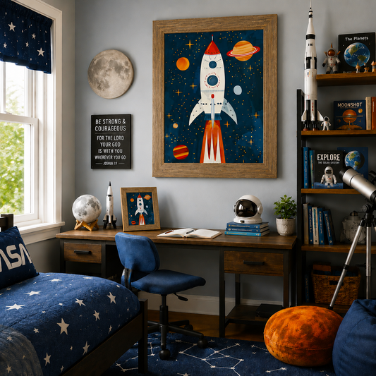 Rocket Ship Space Wall Art – No Words Boys Room Nursery Decor (SB265)