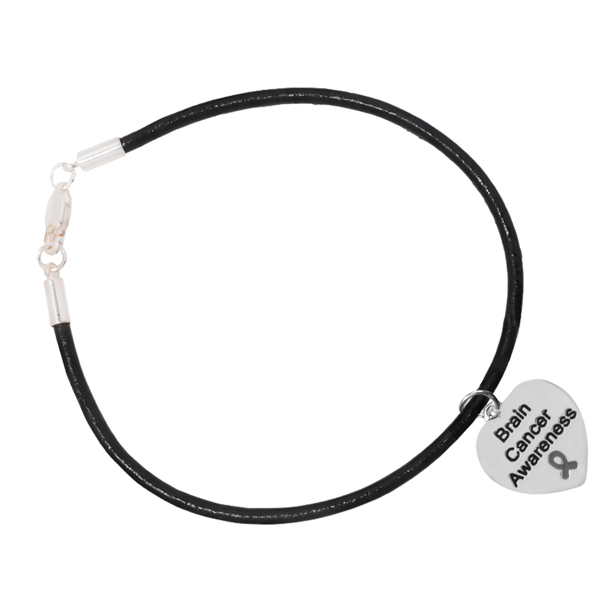Brain Cancer Awareness Heart Leather Cord Bracelets