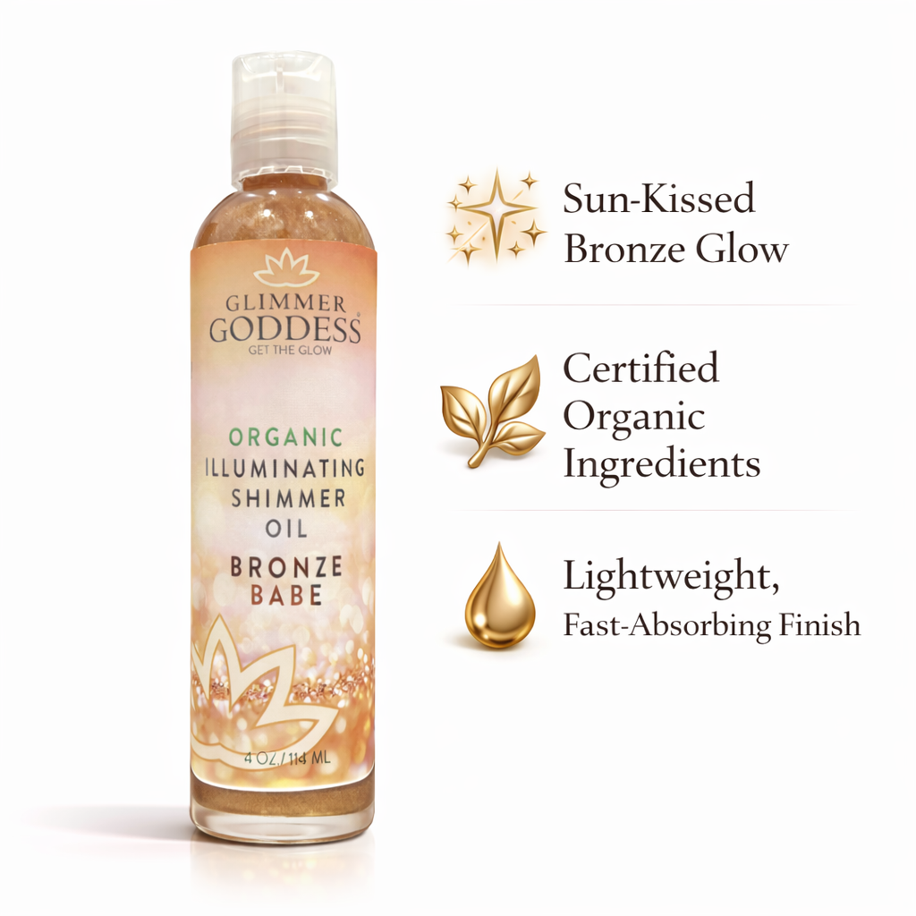 Organic Shimmer Oil – Instant glow + soft hydration with a silky, non-greasy finish
