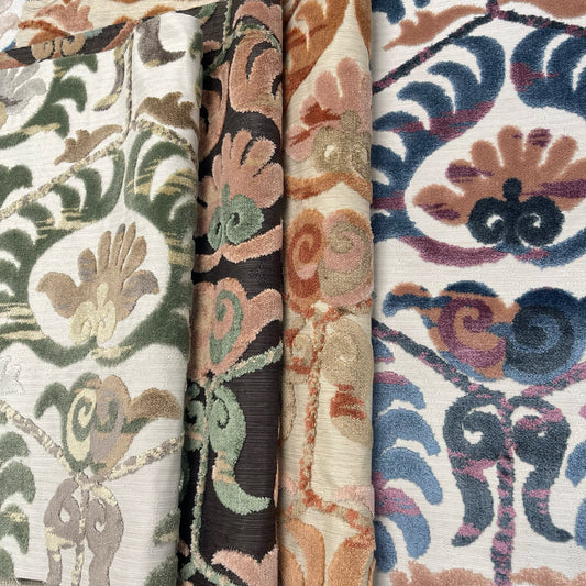 Bukhara Damask Cut Velvet Upholstery Fabric By The Yard