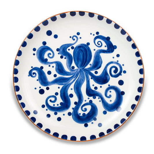 Costa Azul Hand Painted Octopus Design 15-Inch Round Ceramic Serving Platter