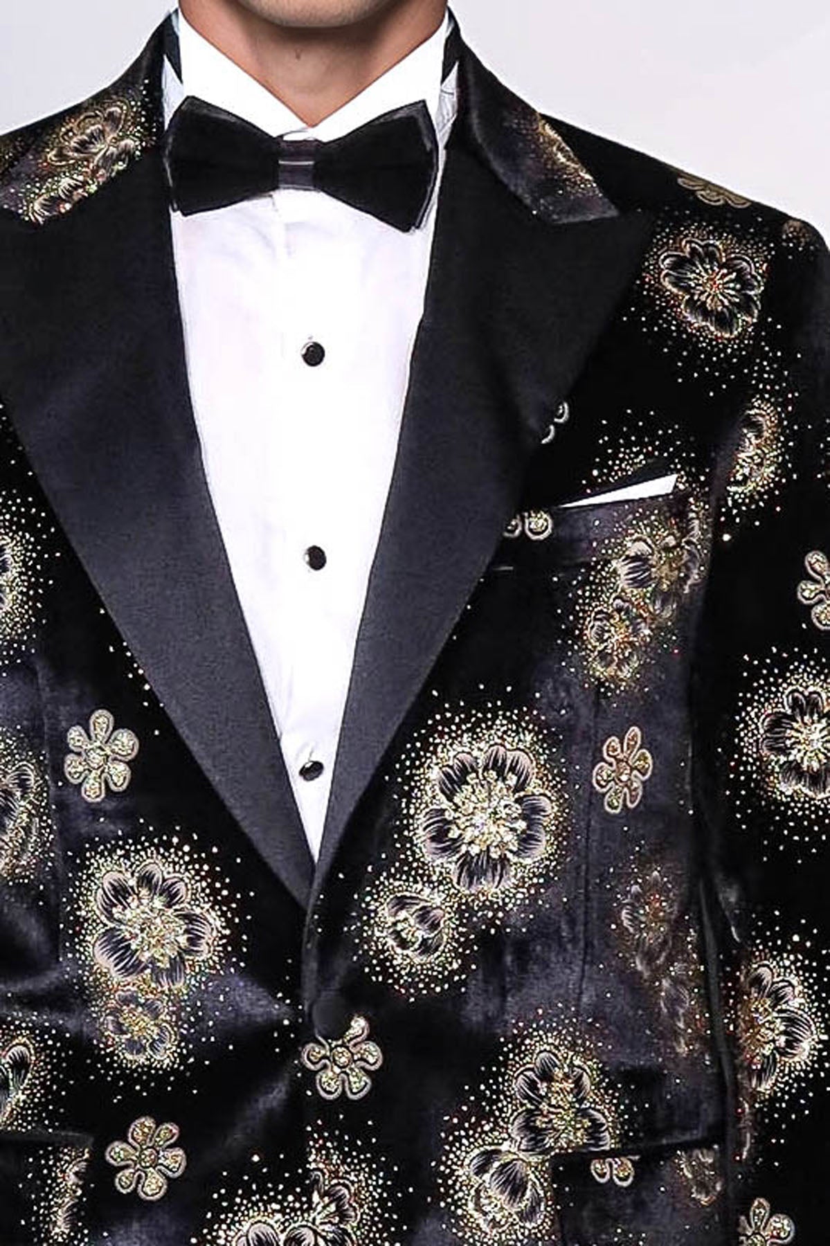 Black Patterned Over Black Men Prom Blazer - Wessi