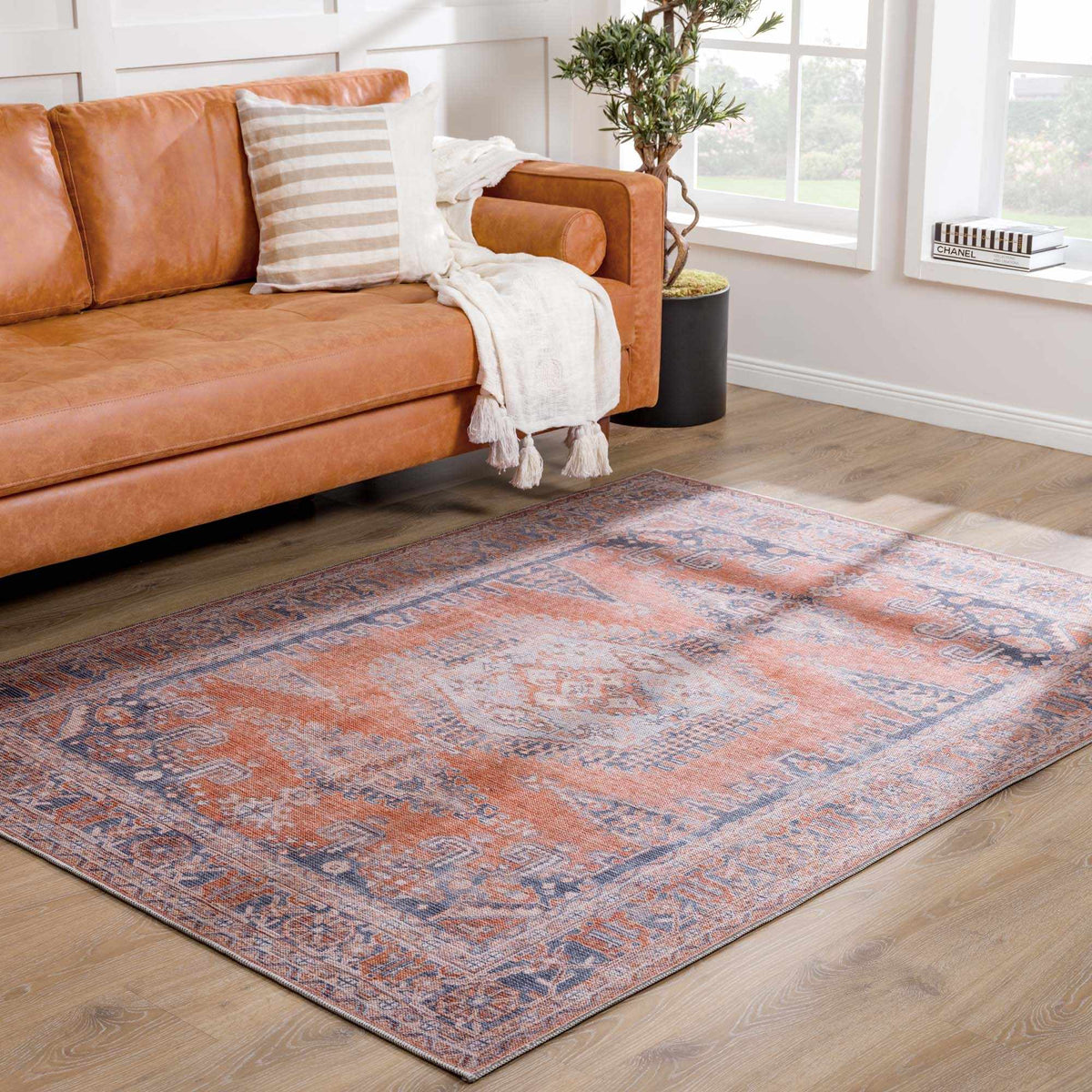 Burnt Orange Taber Medallion Washable Area Rug