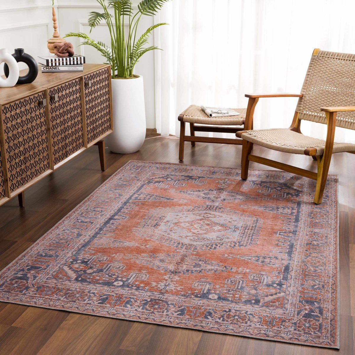 Burnt Orange Taber Medallion Washable Area Rug