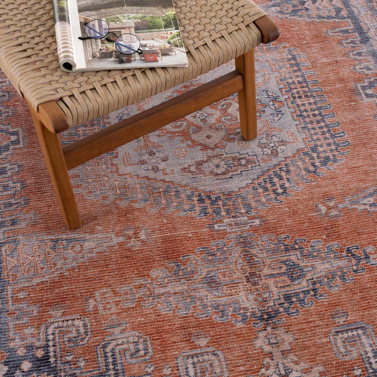 Burnt Orange Taber Medallion Washable Area Rug