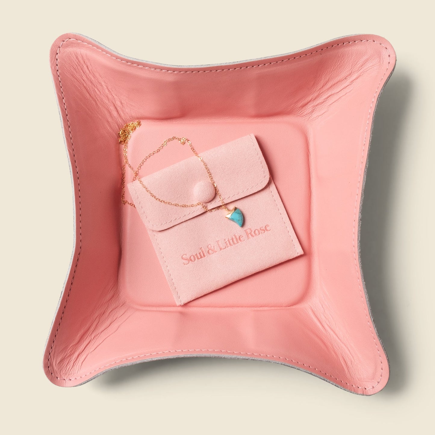 Travel Valet Leather Tray - Pink
