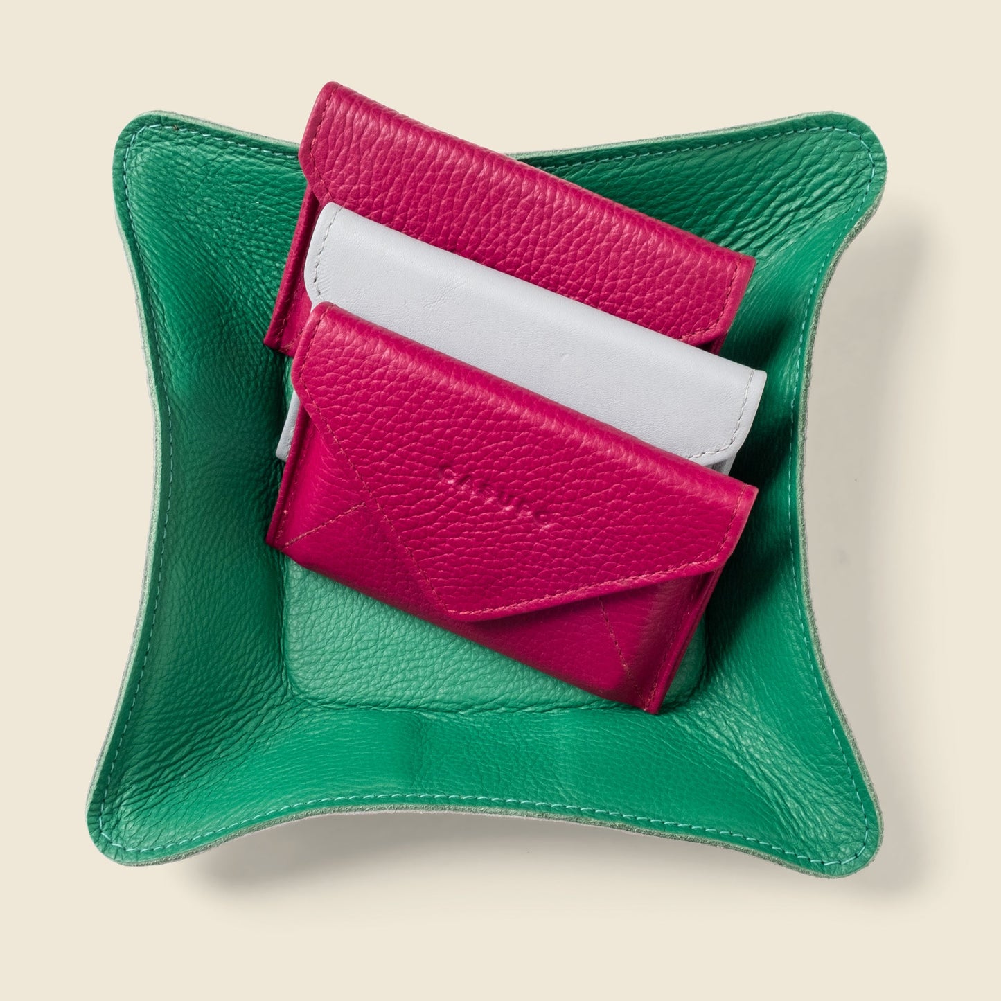 Travel valet leather tray - Green