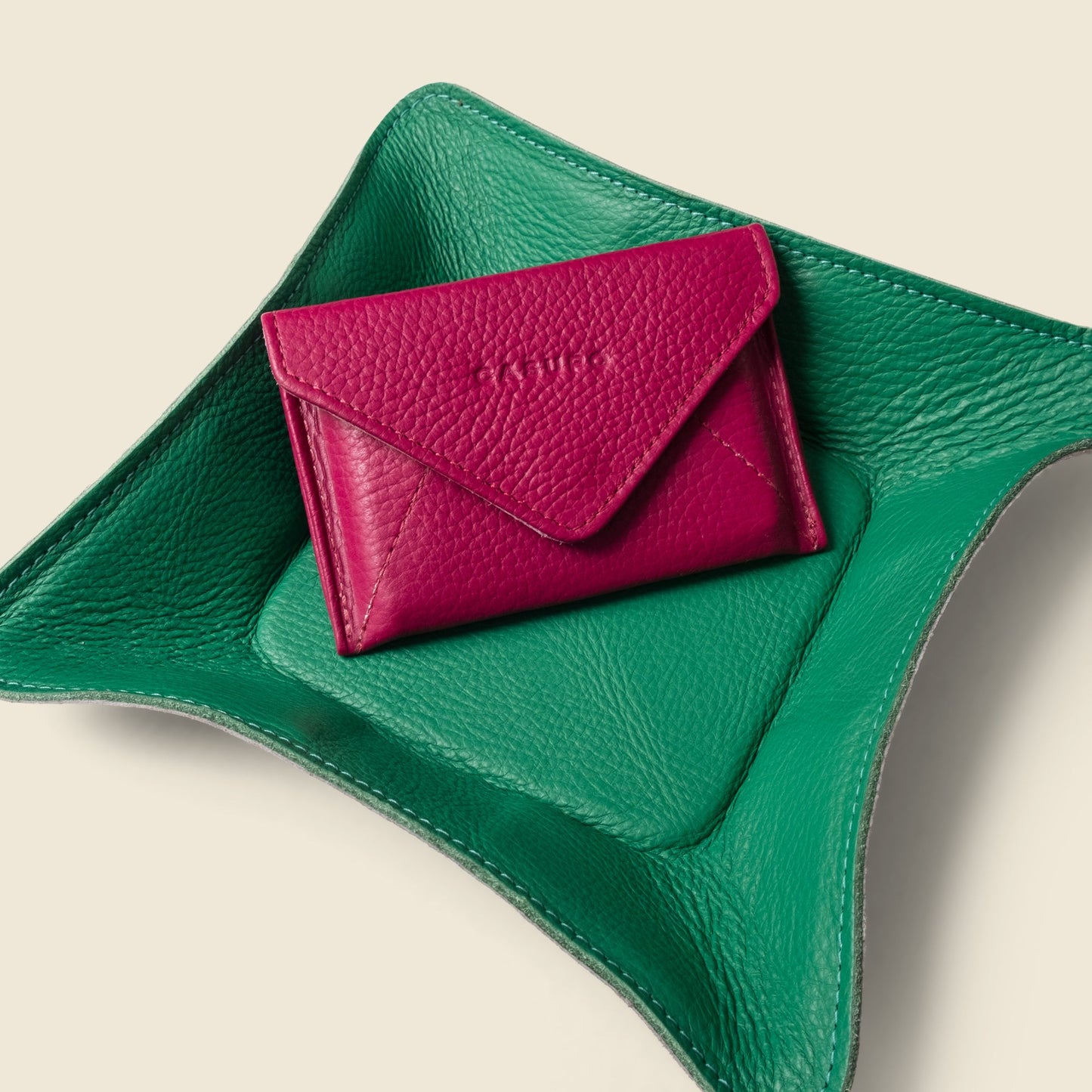 Travel valet leather tray - Green