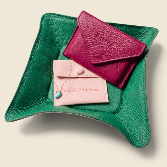 Travel valet leather tray - Green