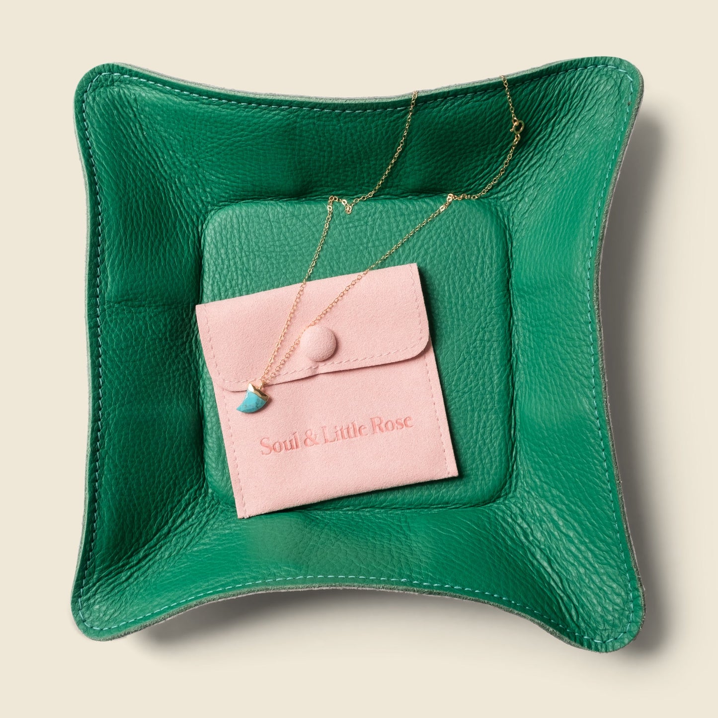 Travel valet leather tray - Green
