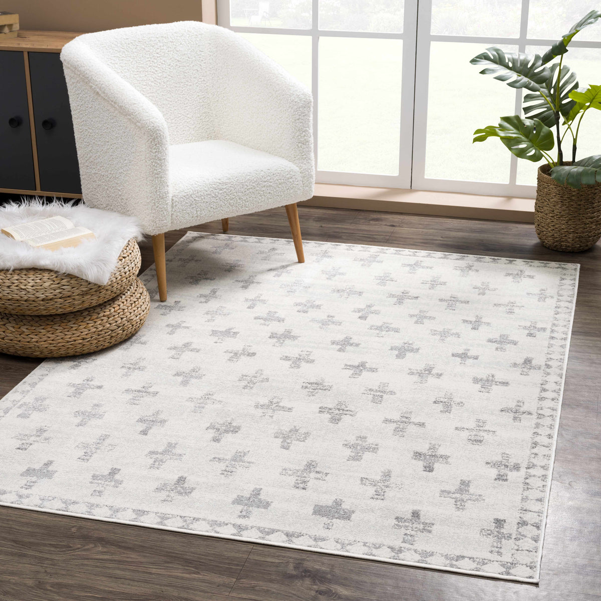Tigris Swiss Cross Ivory & Gray 2322 Area Rug