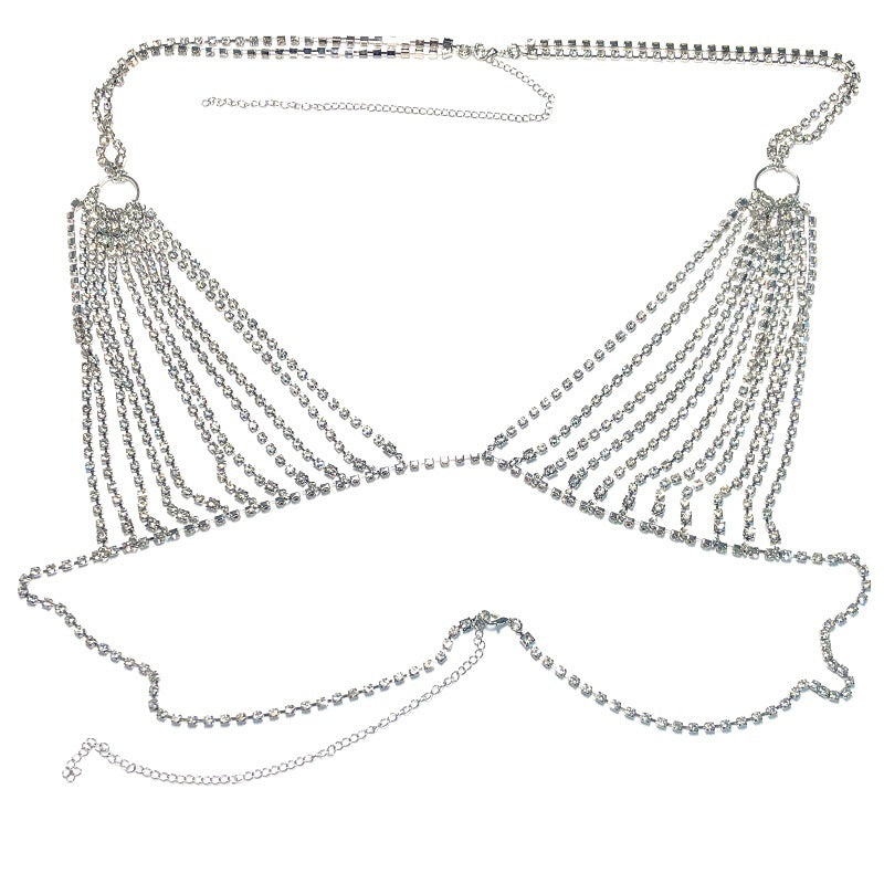 European and American jewelry sexy diamond studded chest chain beach nightclub queen bikini rhinestone chest chain women's body chain