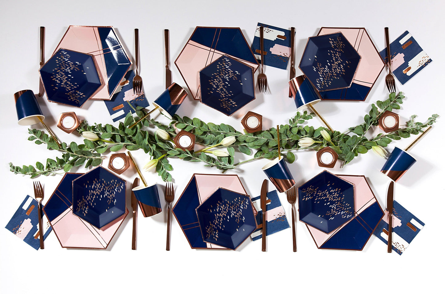 Erika - Pale Pink and Navy Colorblock Large Paper Plates