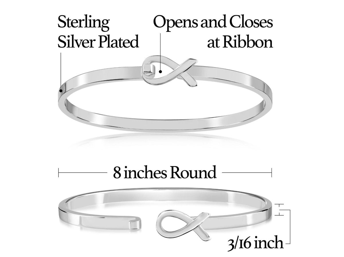 Sterling Silver-Plated Awareness Ribbon Bangle Bracelets