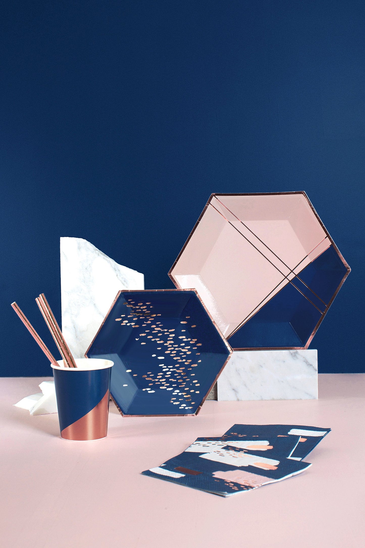 Erika - Pale Pink and Navy Colorblock Large Paper Plates