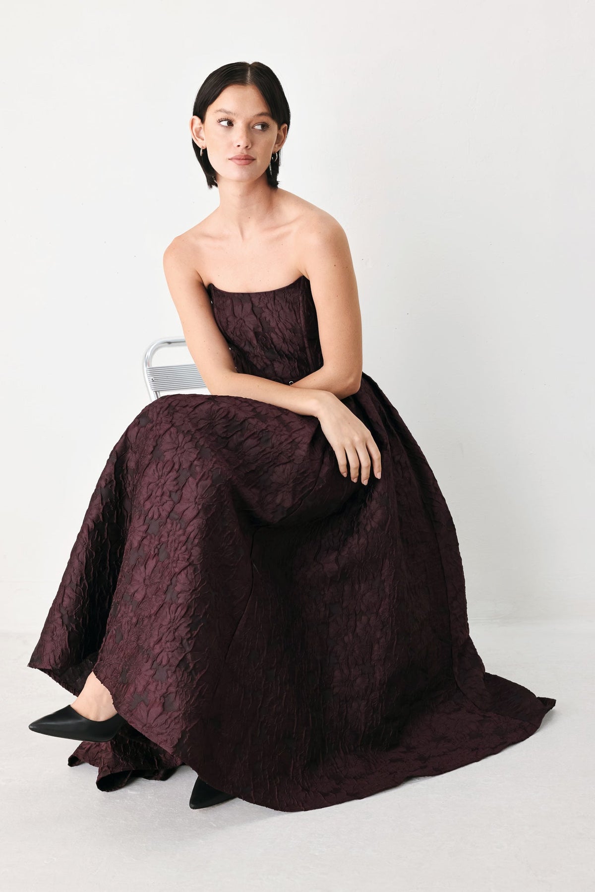 BURGUNDY COUTURE SWAY WOVEN MIDI DRESS
