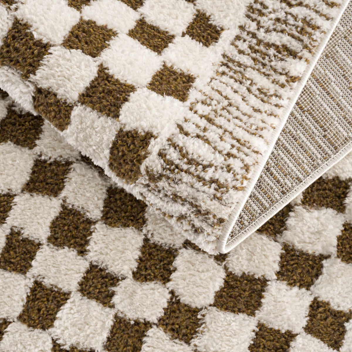 Leryn Brown & White Checkered Area Rug