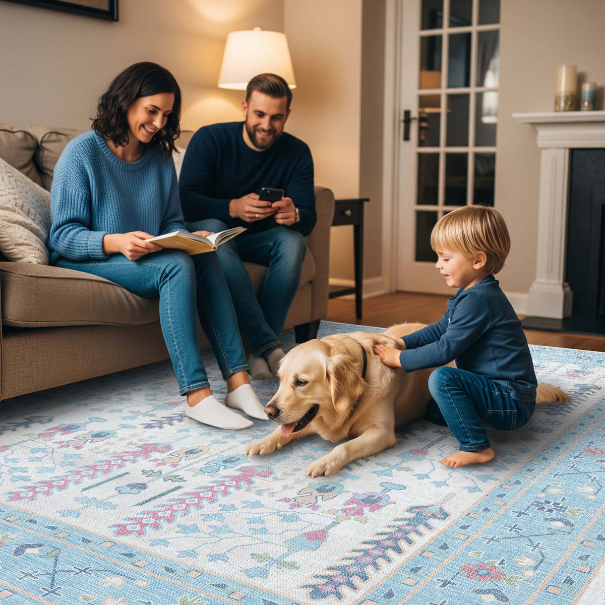 Annela Pastel Light Blue Modern Oushak Rug