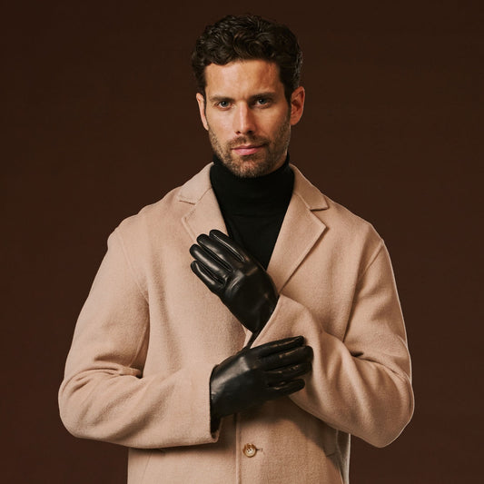 Fabio (black) - Men's classic Italian lambskin leather gloves with pure silk lining