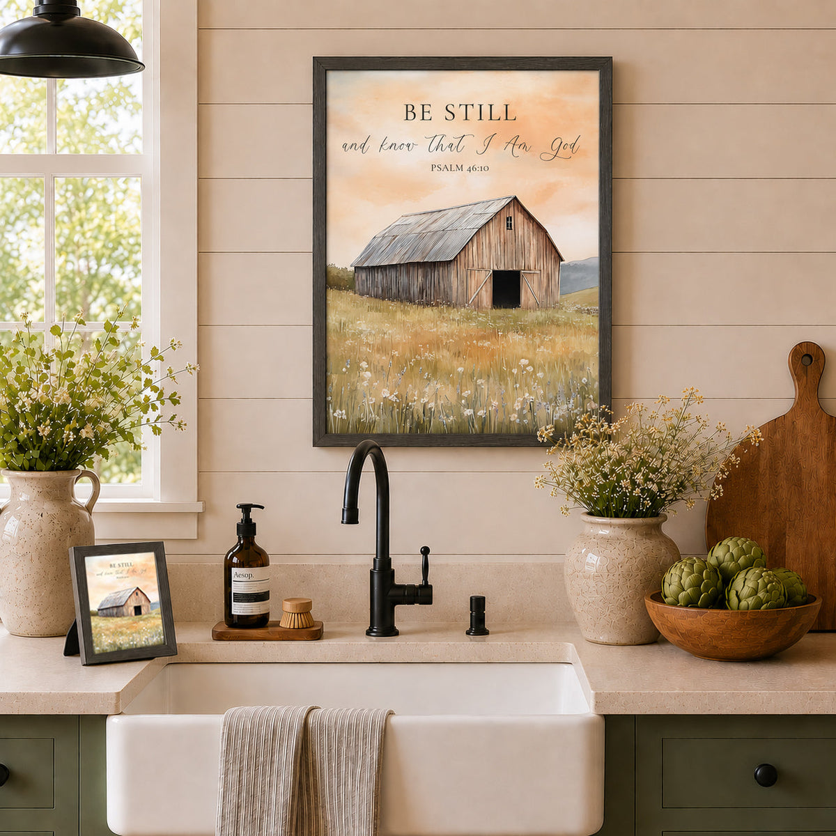 Be Still and Know That I Am God Wall Art – Psalm 46:10 Farmhouse Barn Wildflower Framed Decor (SB255)