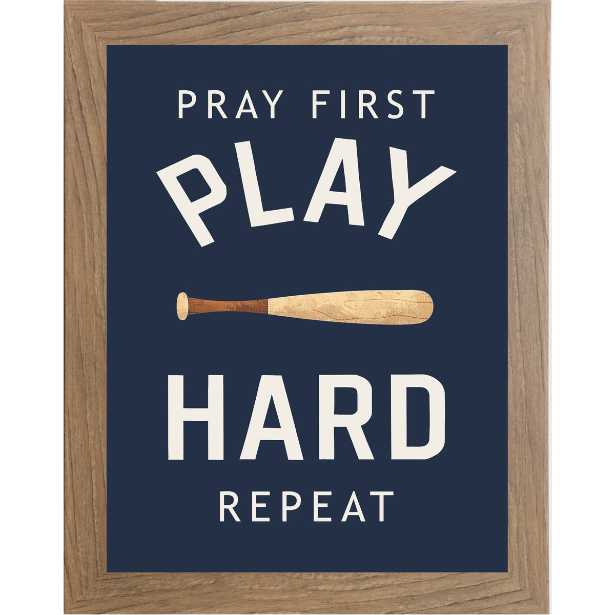 Pray First Play Hard Repeat Baseball Wall Art – Christian Sports Boys Room Decor (SB258)