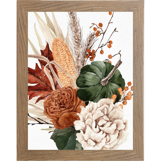 Harvest Bouquet Wall Art – Watercolor Pumpkin Corn Wheat Autumn Decor (SB251)