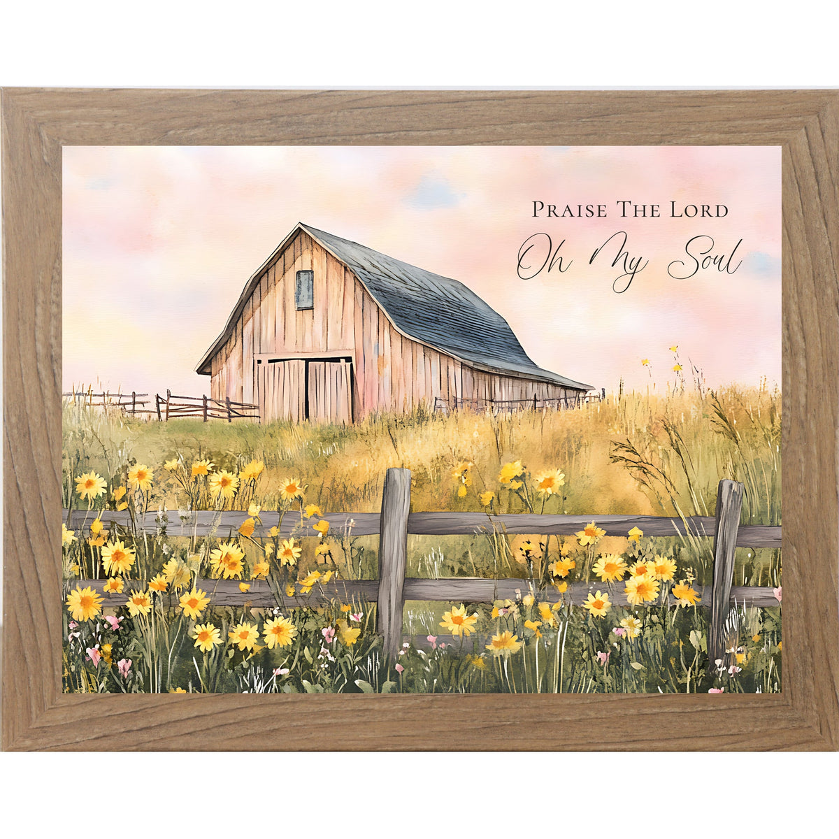 Praise The Lord Oh My Soul Wall Art – Christian Farmhouse Barn Sunflower Landscape Framed Decor (SB254)
