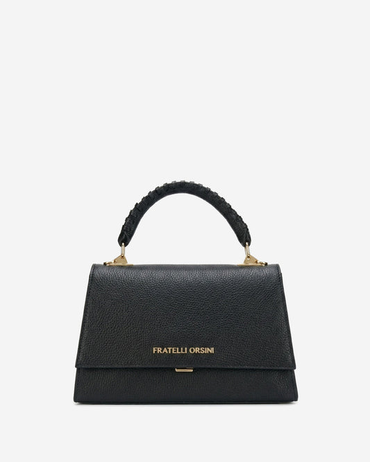 Federica (black) - Italian calf leather women's crossbody bag (with shoulder strap)