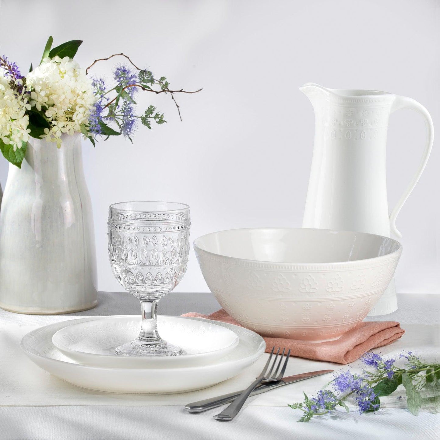Fez Stoneware 16 Piece Double Bowl Dinnerware Set White